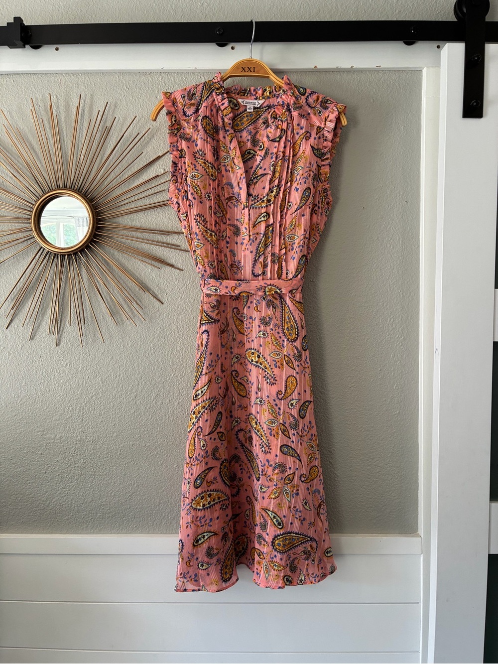 Nanette Lepore Pink Paisley Sleeveless Belted Midi Dress